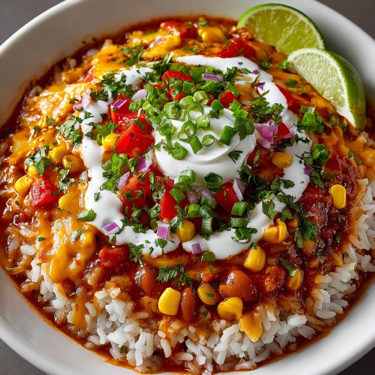 Creamy One-Pot Enchilada White Beans & Rice, a hearty Tex-Mex delight, simmered to perfection.