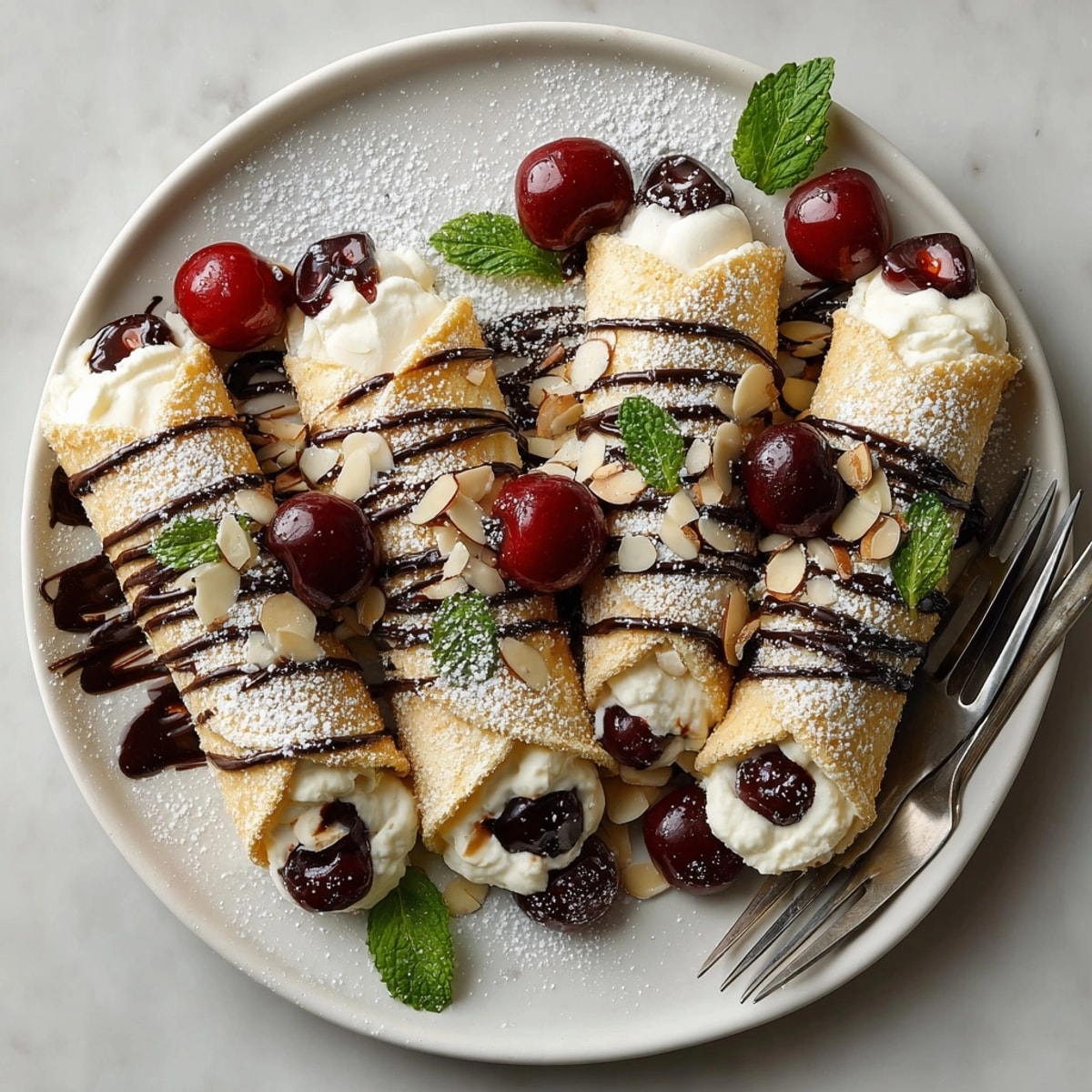 A close-up of the delicious Cherry Chocolate Drizzle Dessert Wraps, perfect for dessert or a snack.