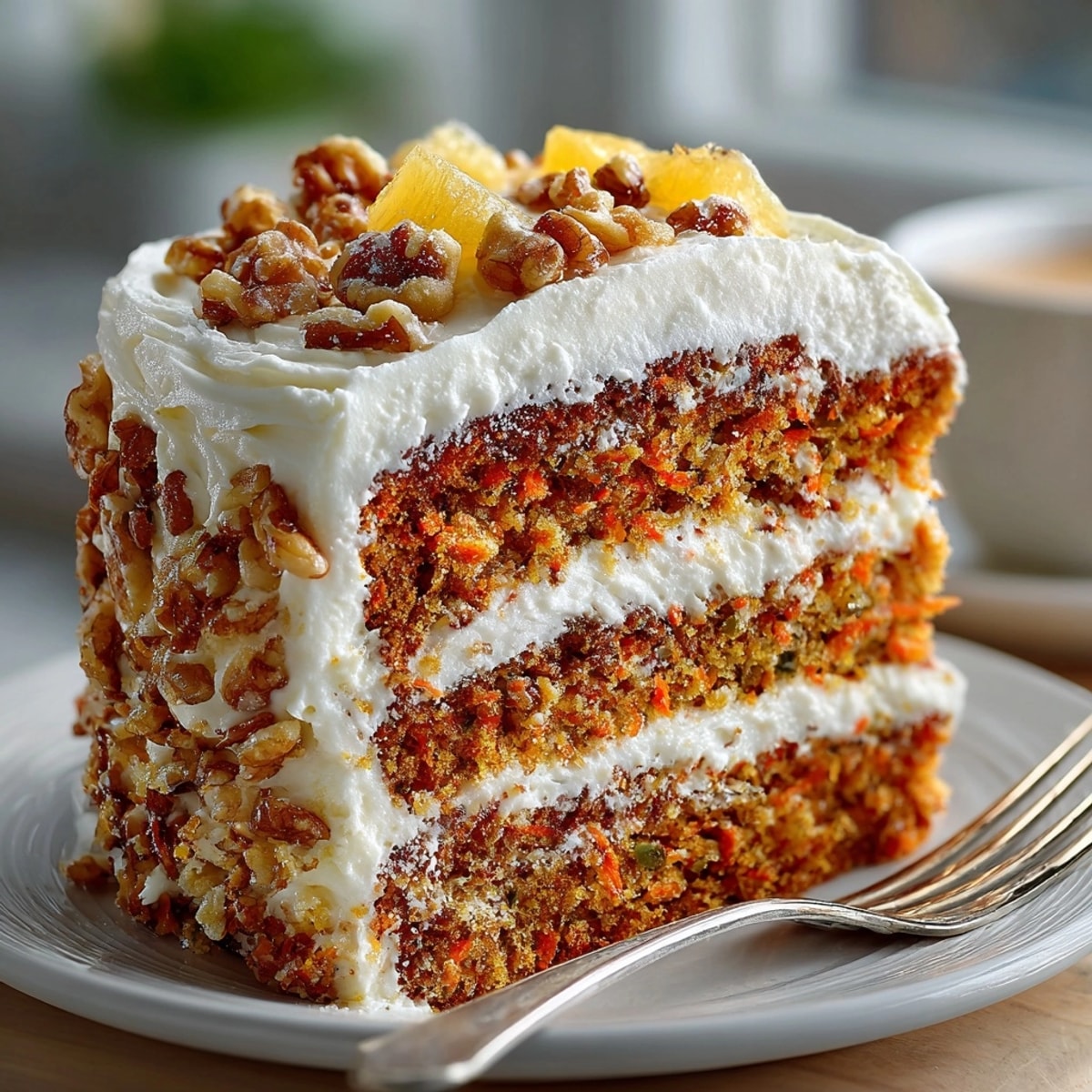 Freshly baked Hawaiian Pineapple Carrot Cream Cake, perfect for dessert with coffee or milk.