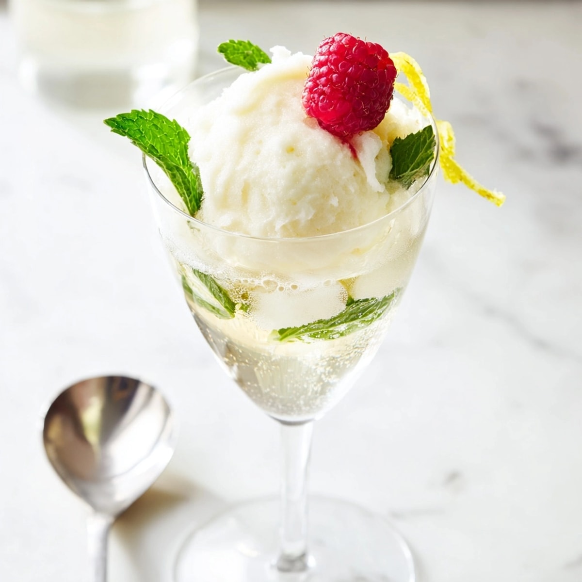 Easy Prosecco Sorbet Float: Effervescent summer drink, sorbet melting slowly into bubbly Prosecco.