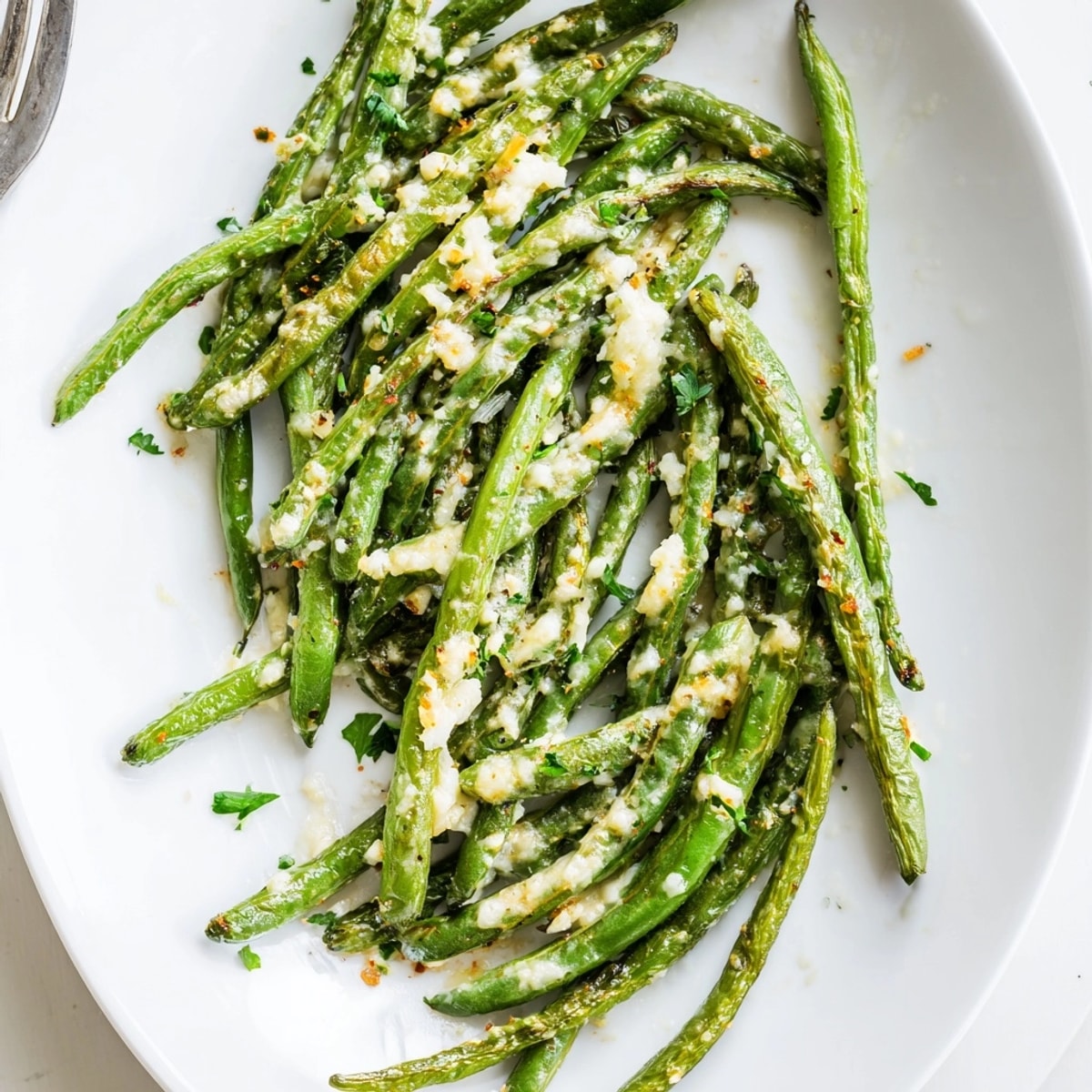 Golden Cheesy Garlic Roasted Green Beans: A bubbly, savory side dish straight from the oven.