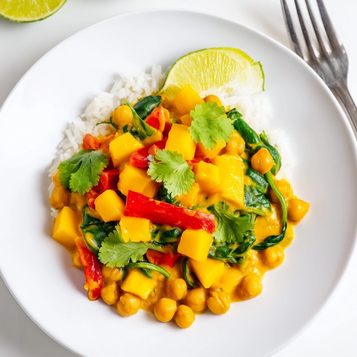 Golden Mango Curry Chickpea Skillet simmering, a flavorful vegan weeknight dinner.