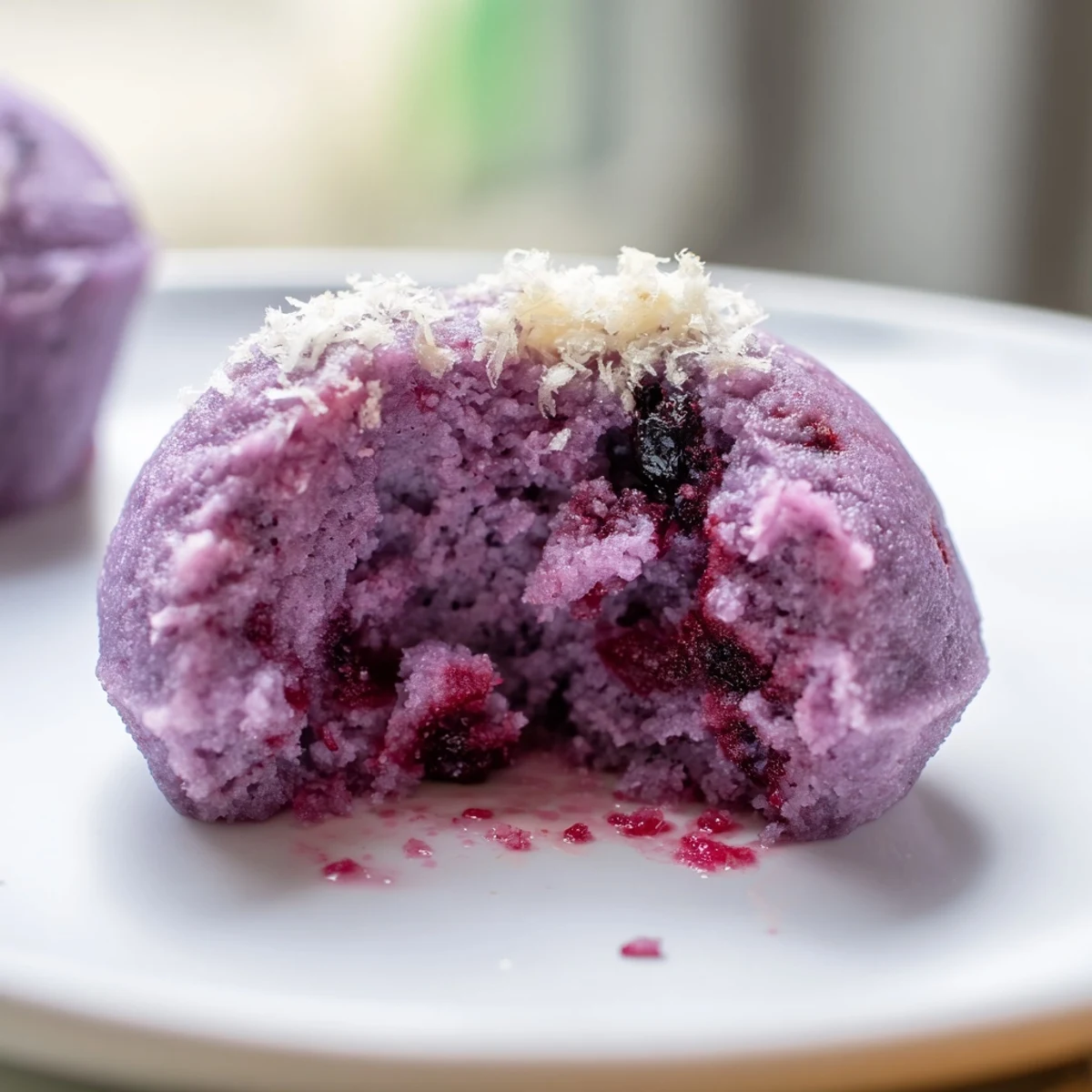 Chewy ube cranberry mochi muffins with sweet and tart flavors, ideal for dessert lovers.  
