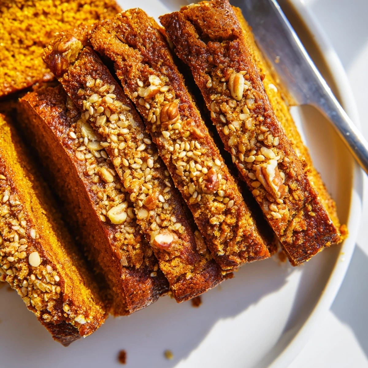 Twice-baked Sesame Pumpkin Muffin Biscotti, golden brown and infused with warm autumn flavors.