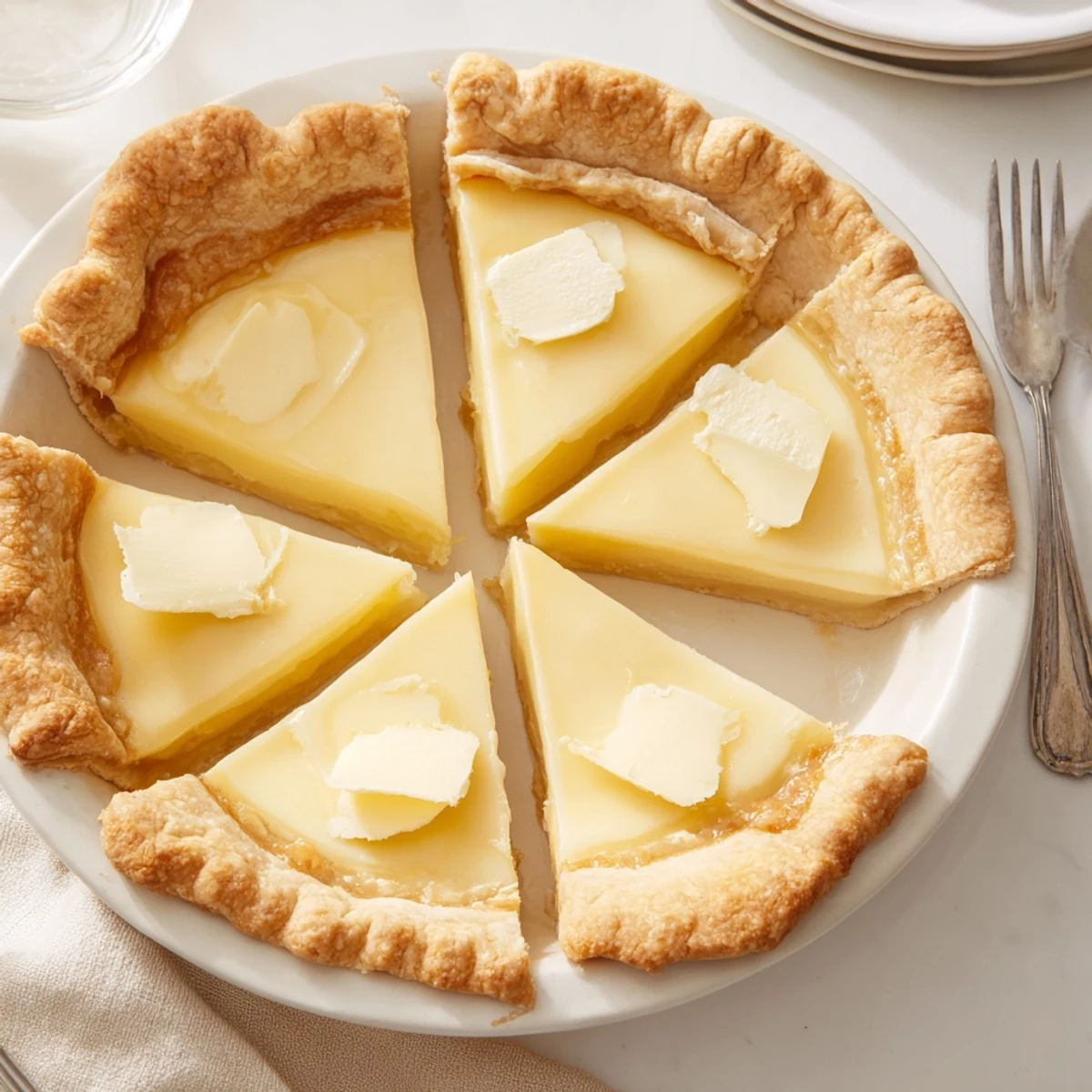A slice of nostalgic Water Pie garnished with whipped cream and fresh berries on top.  