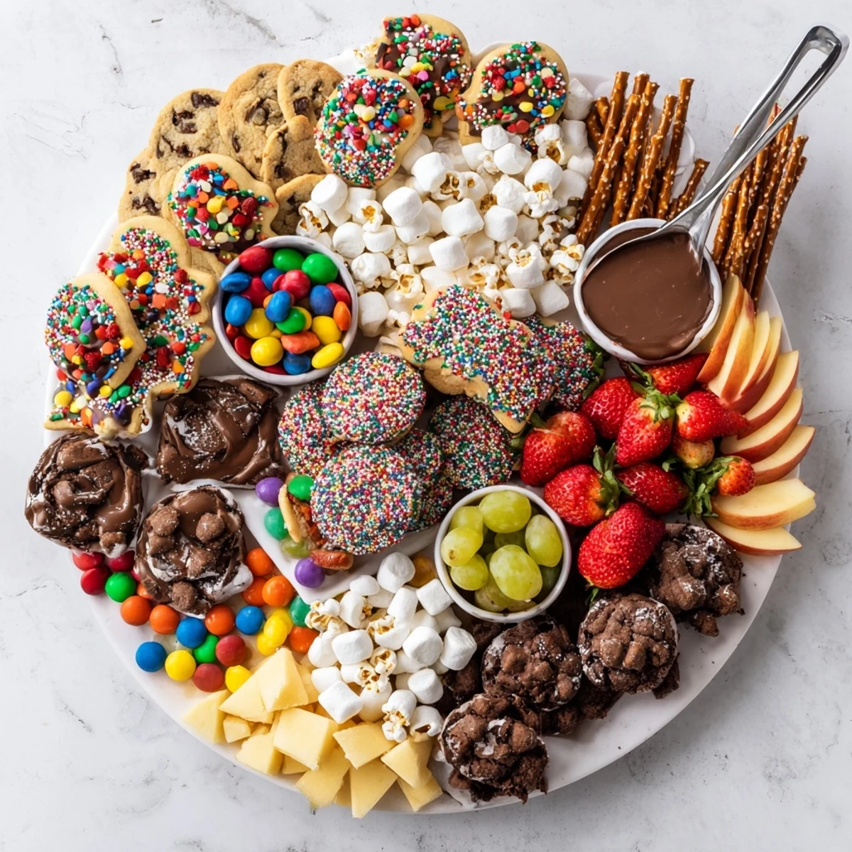 Festive dessert boards filled with cookies, chocolate, and fresh fruits for celebration.  