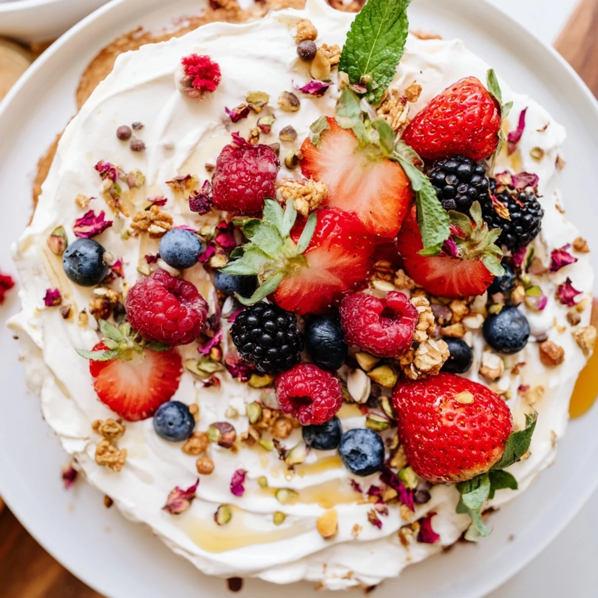 Decadent Butter Board Dessert version topped with fresh berries and drizzled honey.  