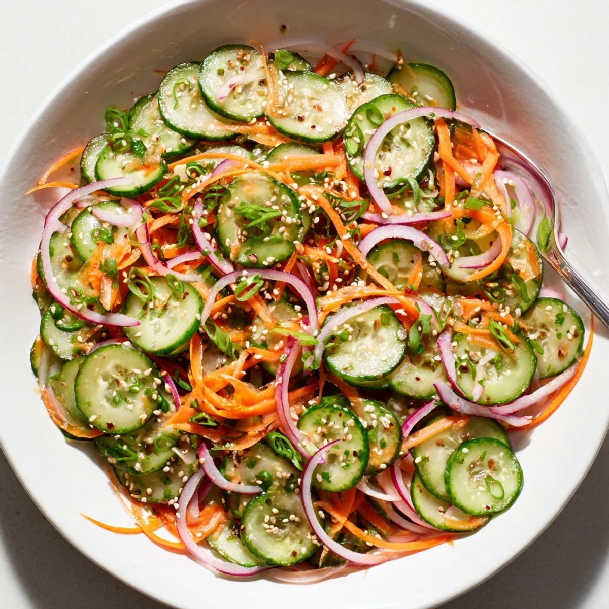 Crisp cucumber salad remix bursting with Asian flavors, perfect as a light appetizer.