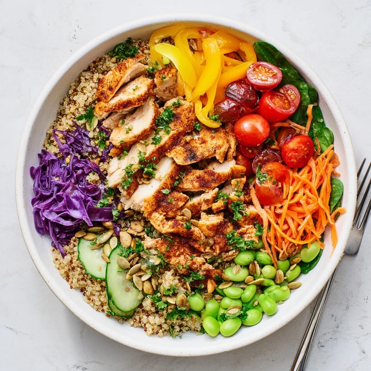 Vibrant Healthy Meal-Prep Bowls showcasing colorful veggies and grains, perfect for lunch.