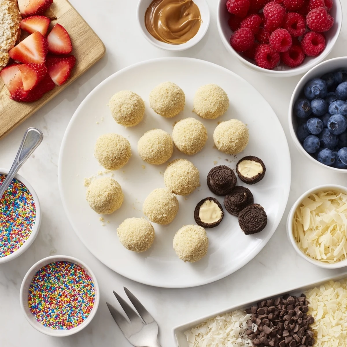 Indulge in a Deconstructed Dessert Board filled with cheesecake bites and decadent chocolate drizzles.  