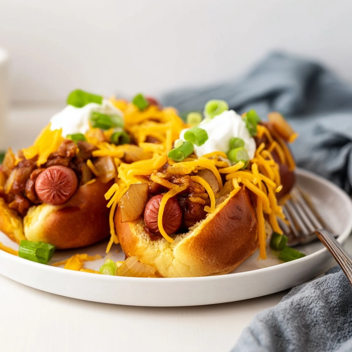 Warm, comforting Chili Dog Casserole garnished with sour cream for a flavorful twist.