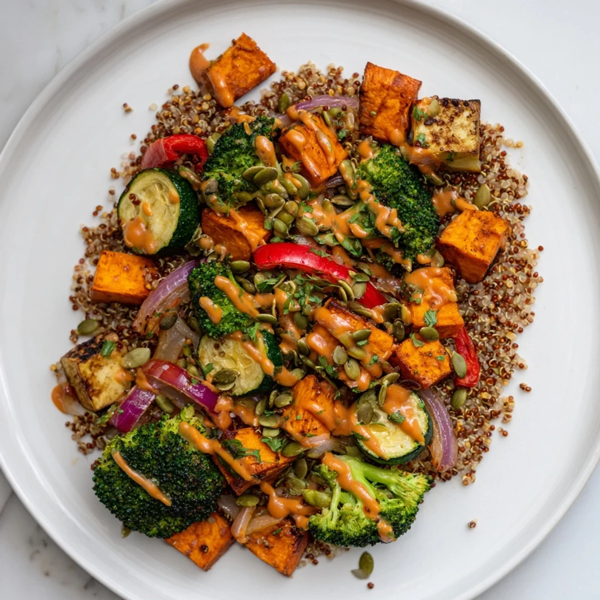 Enjoy a healthy quinoa bowl with roasted vegetables, perfect for a flavorful vegan dinner.