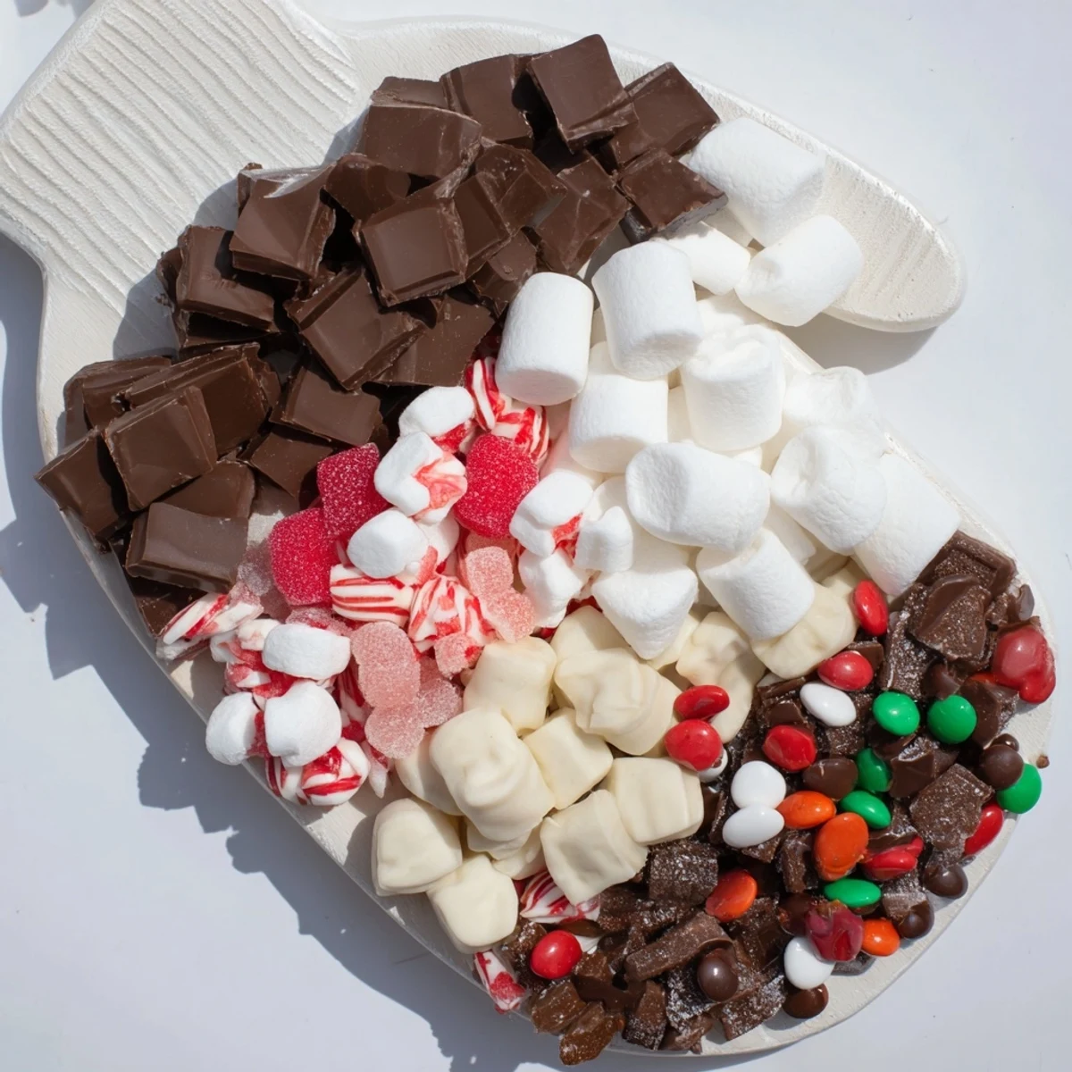Cozy Mitten Dessert Board overflowing with chocolates, candies, and festive treats for a holiday celebration.