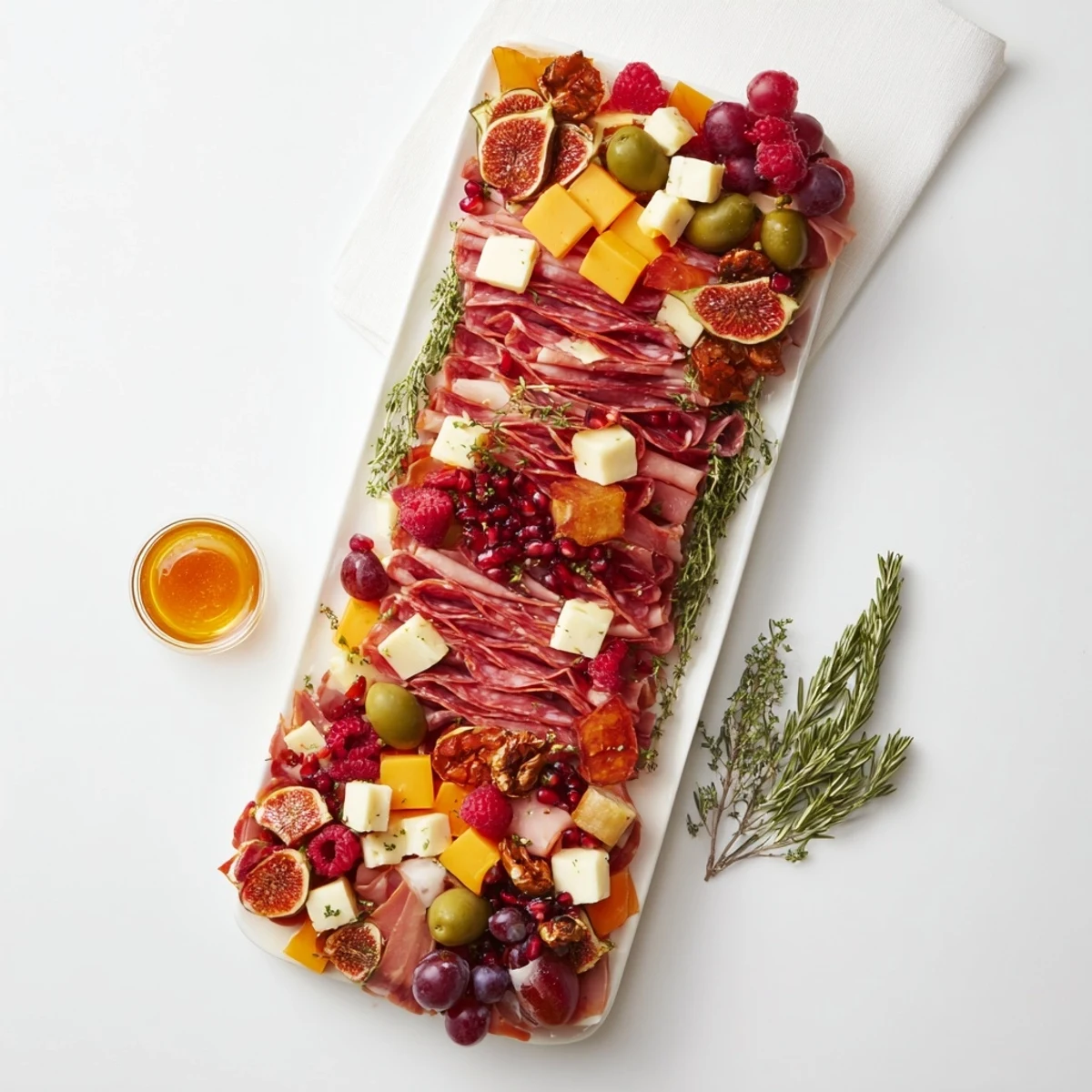Festive Stocking Charcuterie Board packed with meats, cheeses, fruits, and crackers perfect for a holiday party spread.