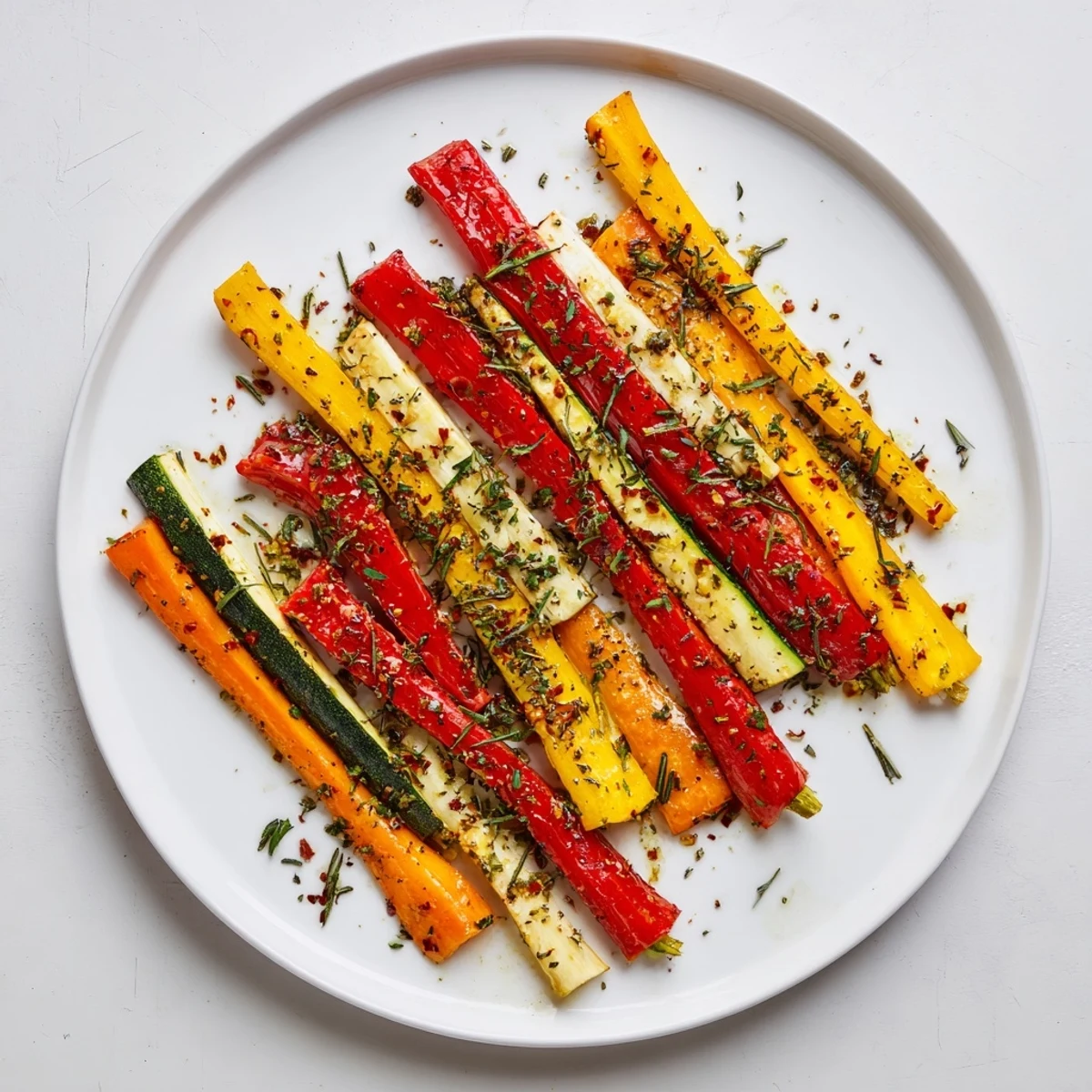 Roasted Christmas Sleigh Veggie Rails: colorful, tender vegetables arranged as festive holiday appetizer.