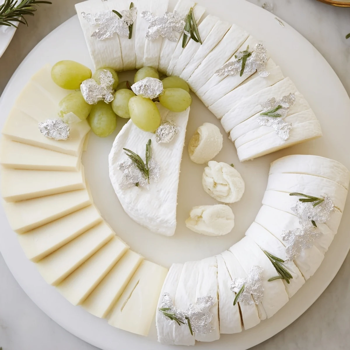 A Winter Wonderland Platter filled with creamy cheeses, fruits, and crackers perfect for a gathering.