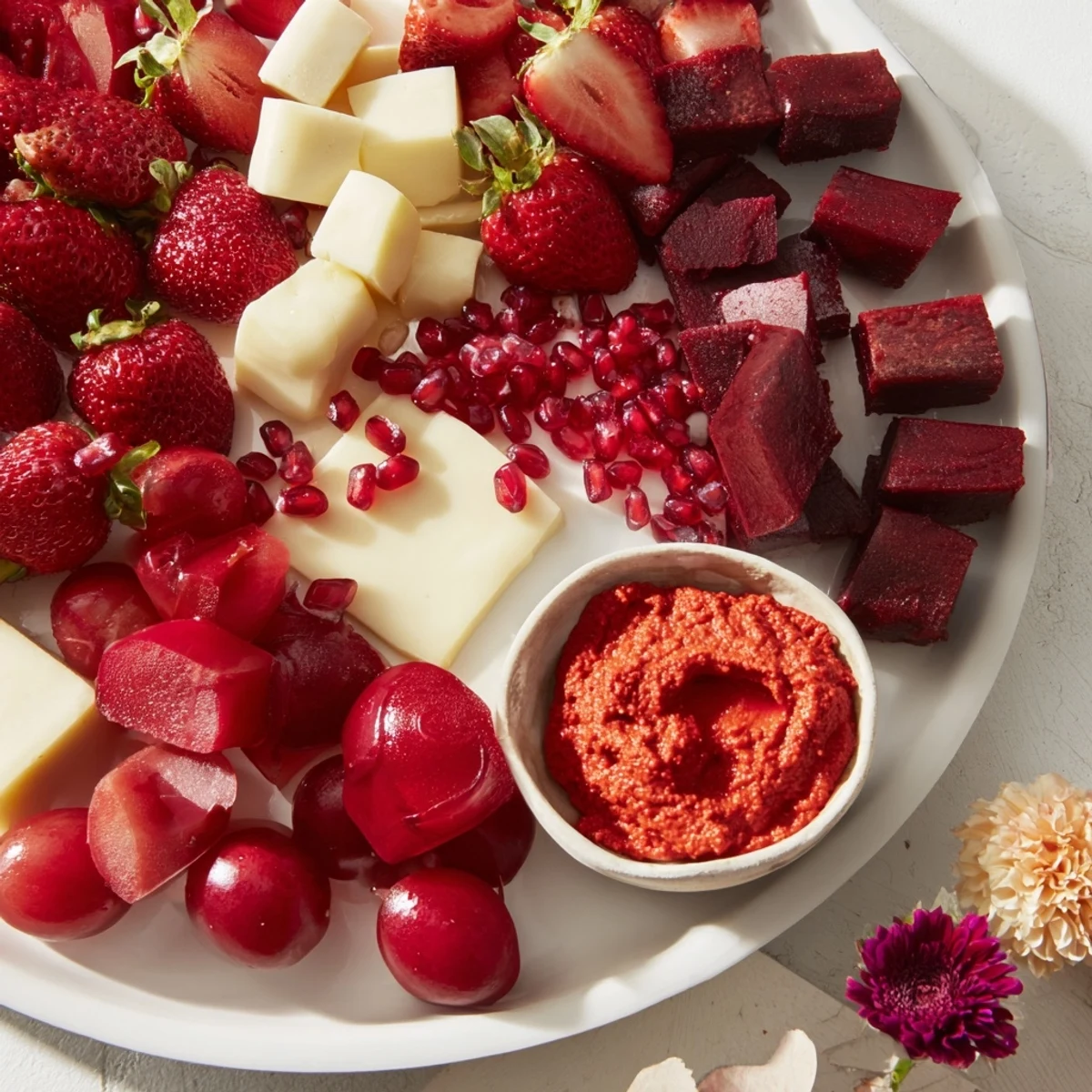 This striking image showcases The Nutcracker Suite Board, overflowing with colorful charcuterie elements that appeal.  