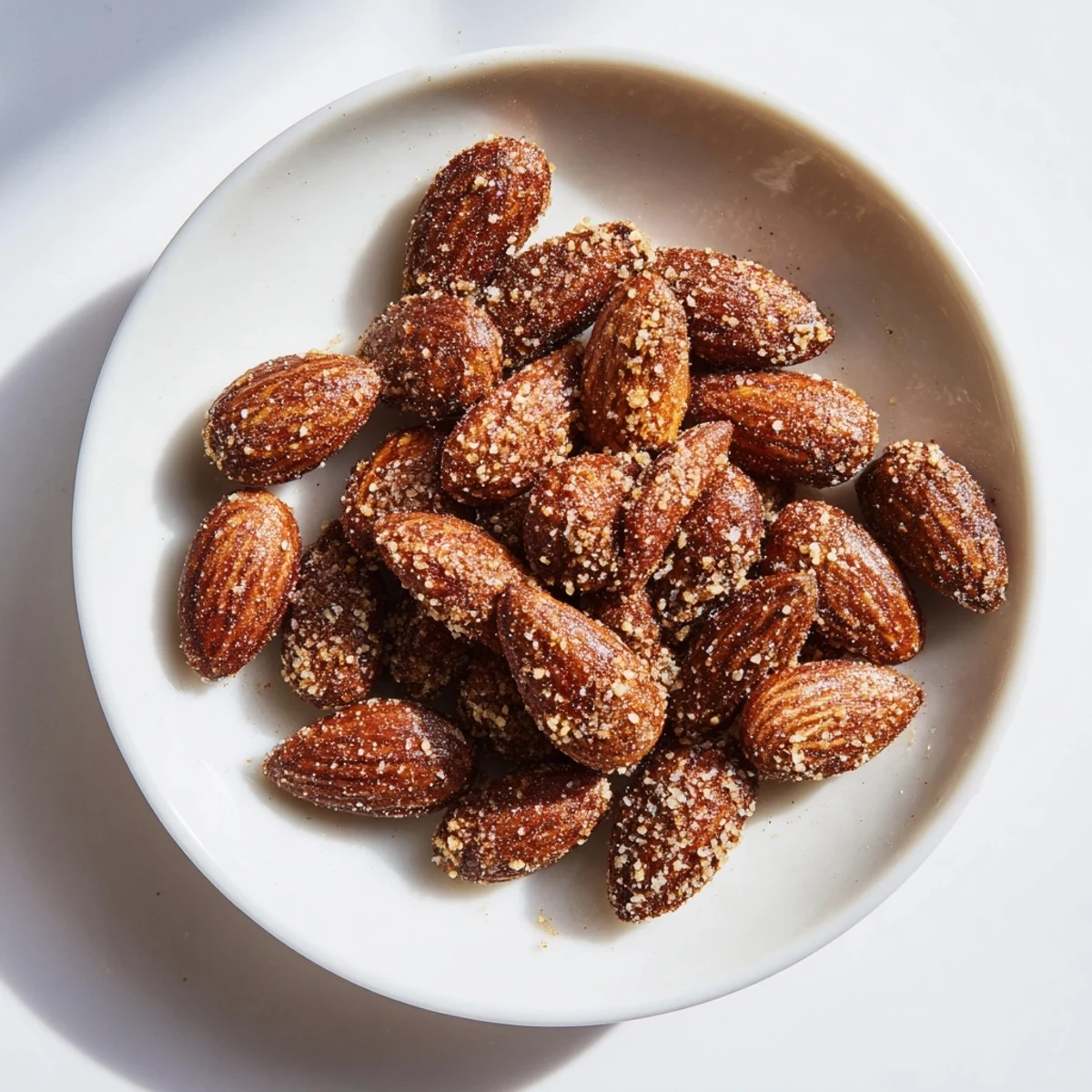 Sweet and spicy cinnamon roasted almonds, perfect for a cozy snack on a chilly evening.