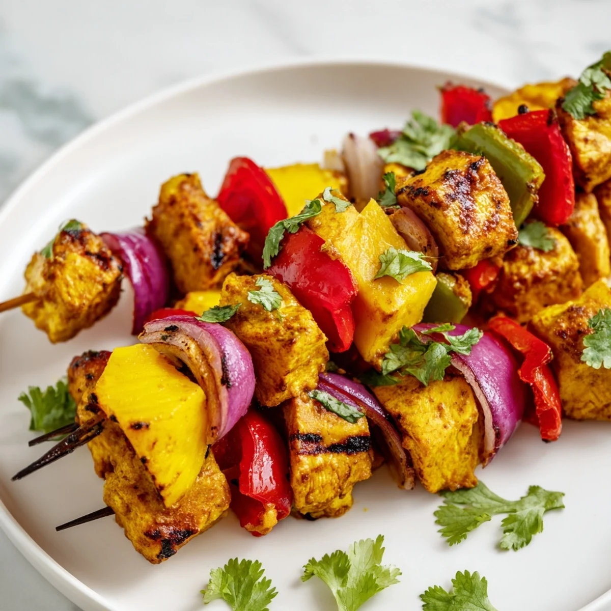 Grilled Mango Lime Chicken Skewers: juicy chicken, colorful peppers, and mango chunks, perfect for summer grilling.