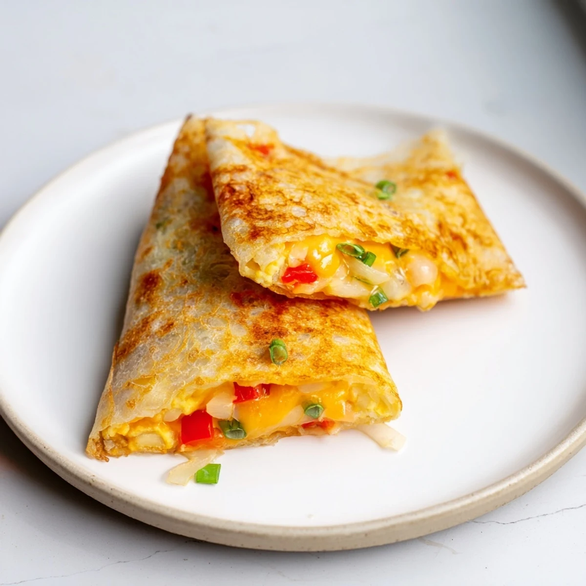 Golden, crispy Rice Paper Egg Cheese Wrap, loaded with melted cheddar, perfect for breakfast.