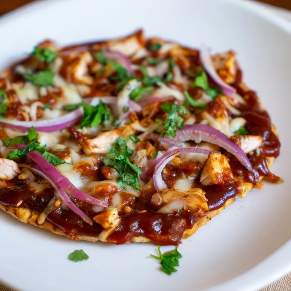 Savory BBQ chicken flatbread, featuring juicy chicken and melted cheese atop a crispy flatbread crust.