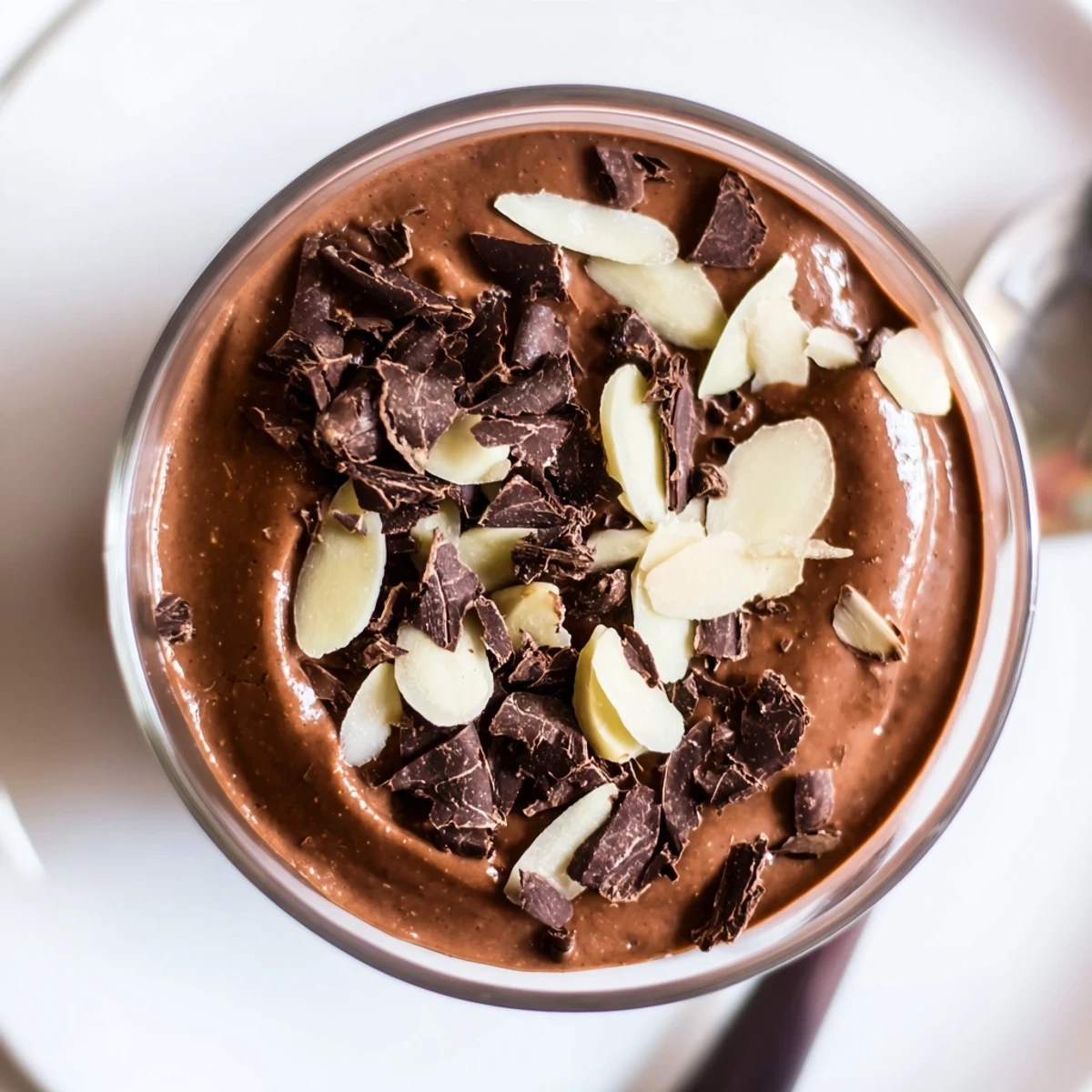 Creamy chocolate avocado mousse, rich and dark, ready to be chilled and enjoyed later.