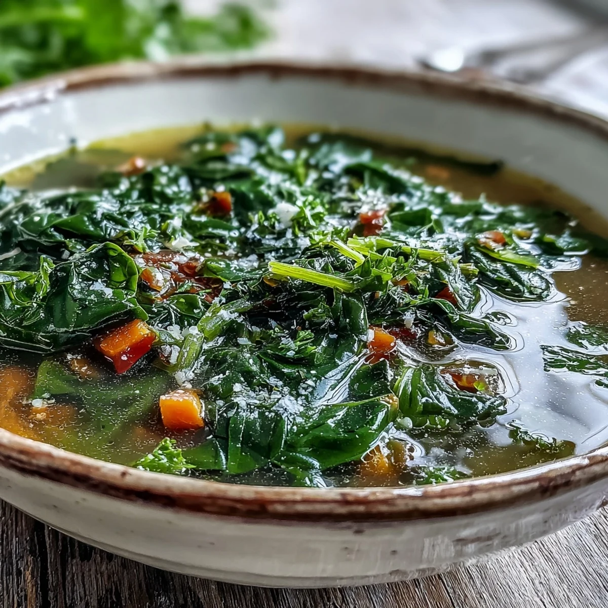 Elegant Swiss Chard Soup, showing tender greens and bright lemon finish.
