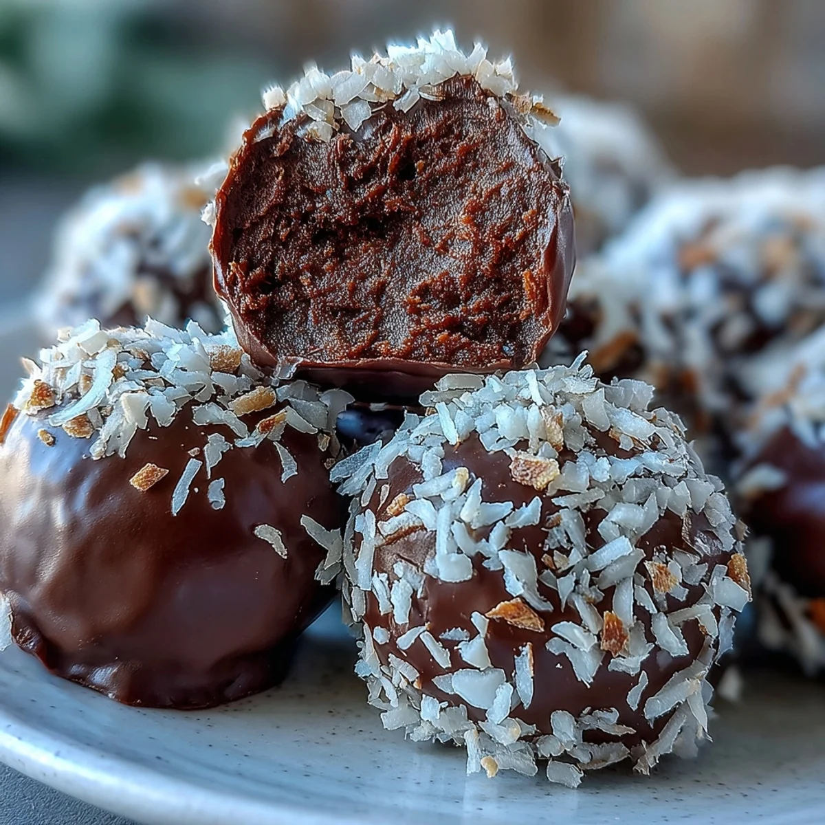 Freshly rolled Chocolate Truffles dusted with cocoa powder on a rustic wooden cutting board, soft and velvety.