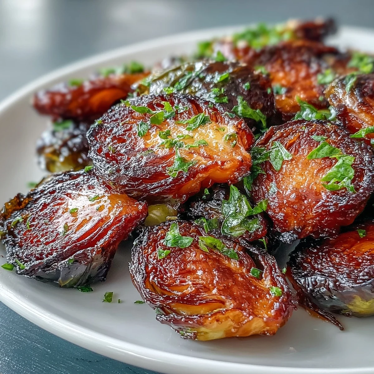 Crispy Irresistible Orange Maple Glazed Brussels Sprouts tossed in sticky-sweet glaze with a hint of garlic and citrus.