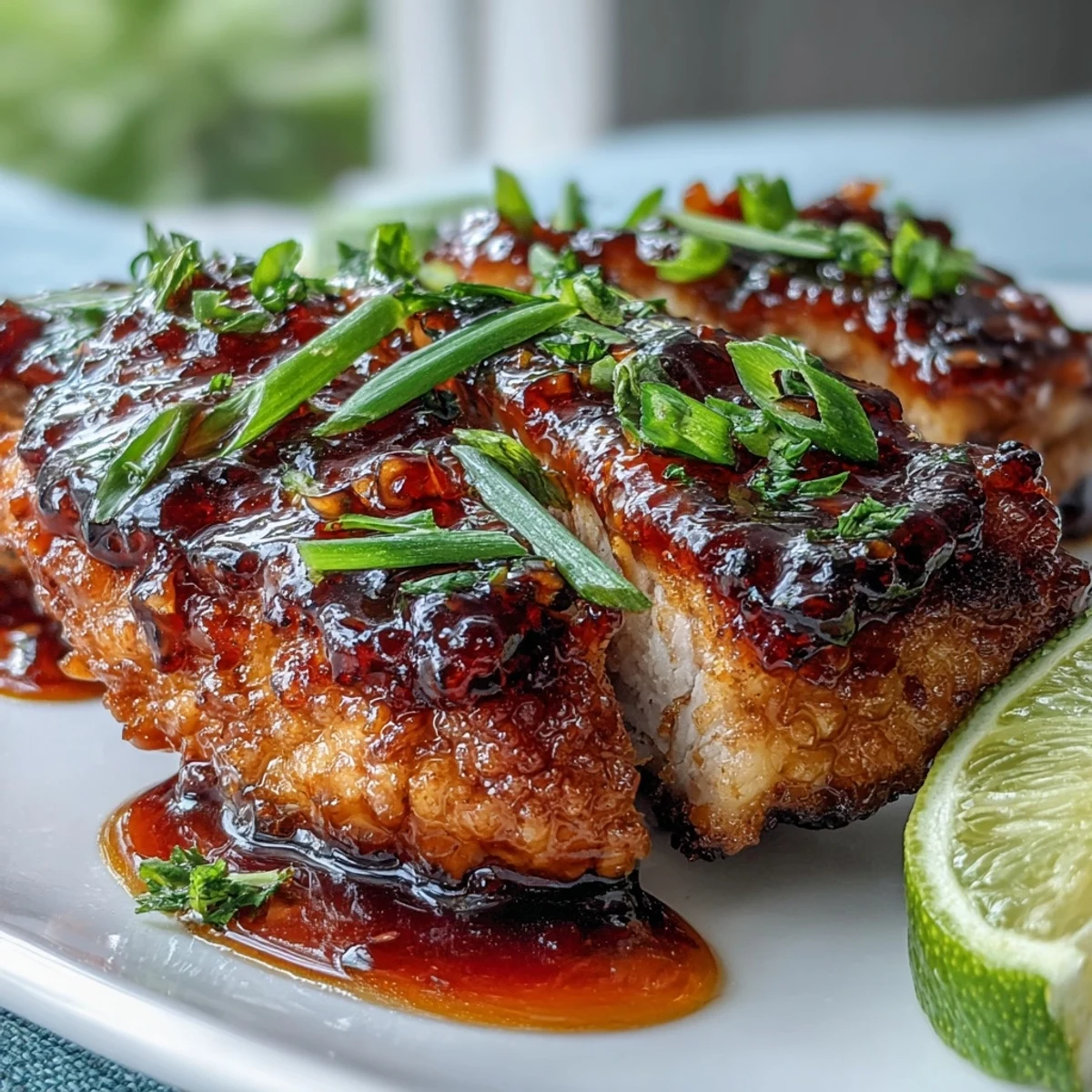 Pressure cooker Thai sweet chili chicken with tender chicken cutlets simmered in a tangy honey-lime sauce, garnished with bright green onion for color and flavor.  