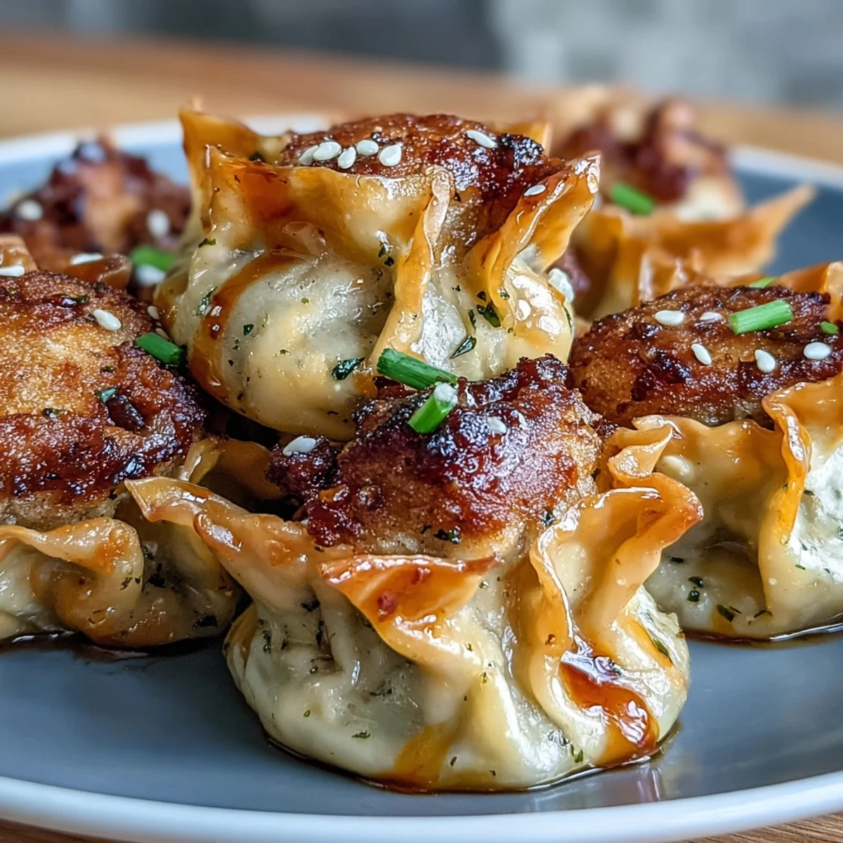 Air Fried Pork Dumplings with Chili Oil