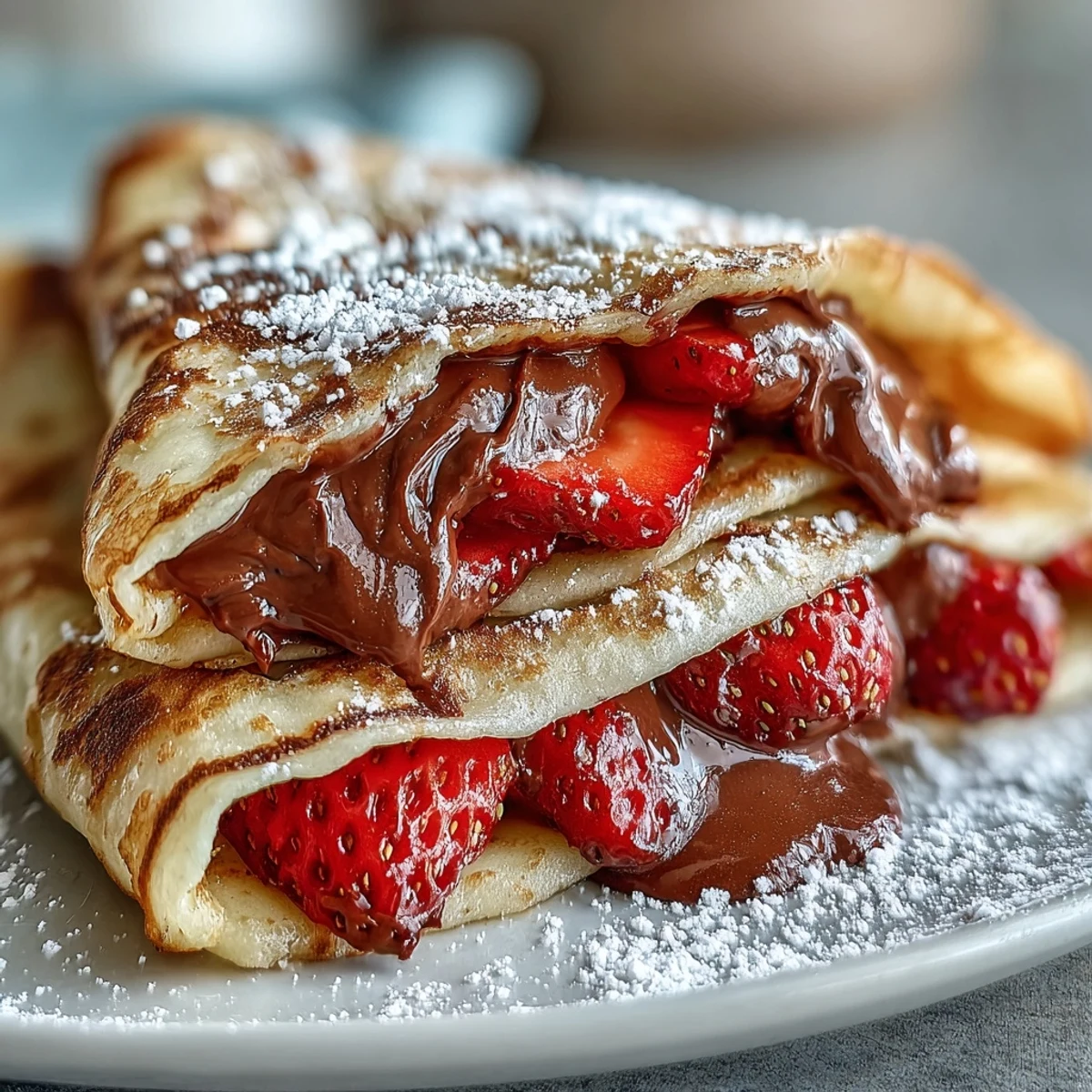 Golden crêpes filled with rich Nutella and fresh strawberry slices, perfect for a festive Galentine's brunch celebration.  