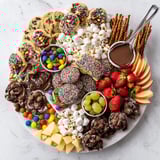Festive dessert boards filled with cookies, chocolate, and fresh fruits for celebration.  