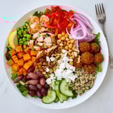 Create your dream meal with interactive boards and bowls of grilled shrimp and tofu.  