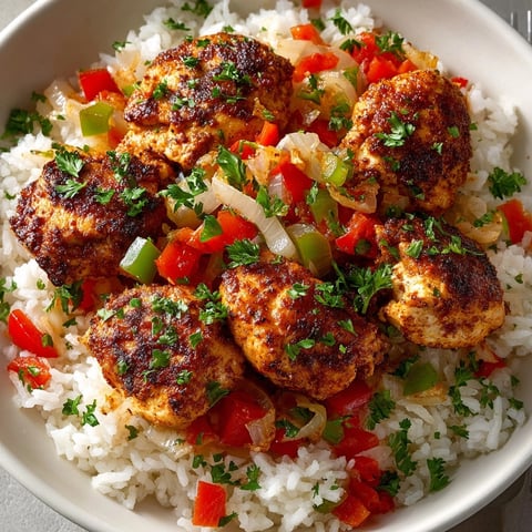 Cajun Chicken and Rice Skillet with colorful peppers and fluffy rice, garnished with parsley.
