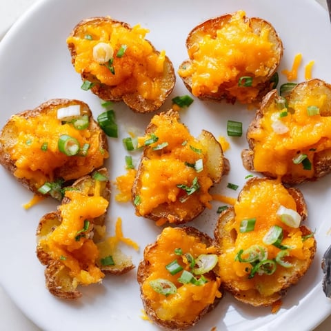 Crispy smashed green onion potato bombs topped with melted cheese and herbs.  