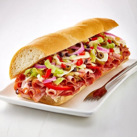 Vibrant Flavor Mash-Up Sandwiches piled high with fresh vegetables and meats.  