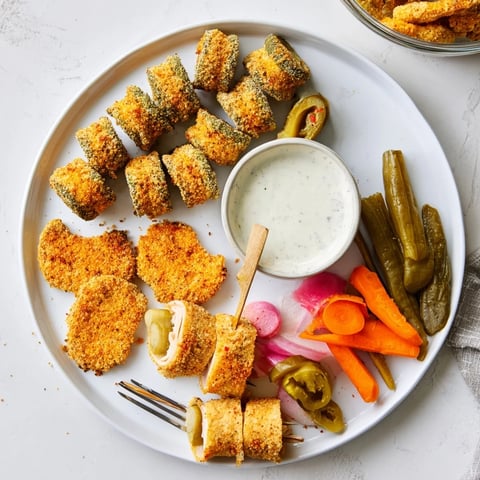 Crispy fried pickles served with tangy ranch dipping sauce for pickle lovers.