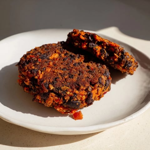 Golden-brown black bean burgers ready to be enjoyed, served on a toasted bun with fresh toppings.