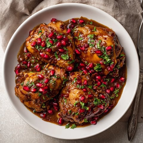 Steaming hot Pomegranate Walnut Fesenjan, chicken stewed in a rich, dark, flavorful pomegranate sauce.