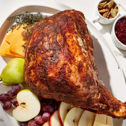 Thanksgiving Turkey Legs Charcuterie: A tantalizing appetizer board with roasted turkey legs, cheese, and fruit.