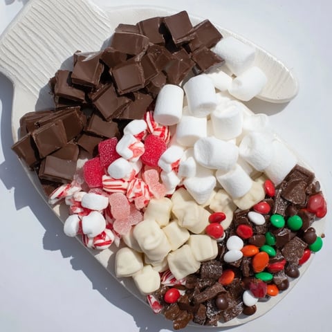 Cozy Mitten Dessert Board overflowing with chocolates, candies, and festive treats for a holiday celebration.