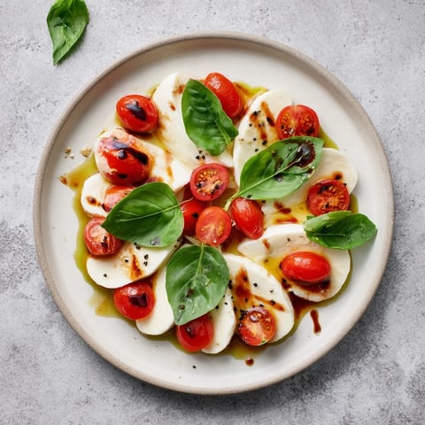 Star-shaped Caprese skewers with bright red tomatoes, creamy mozzarella, and a balsamic drizzle.