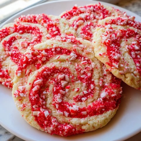 Vibrant swirled Candy Cane Cookie platter, perfect holiday treats, ready to eat and share with friends.