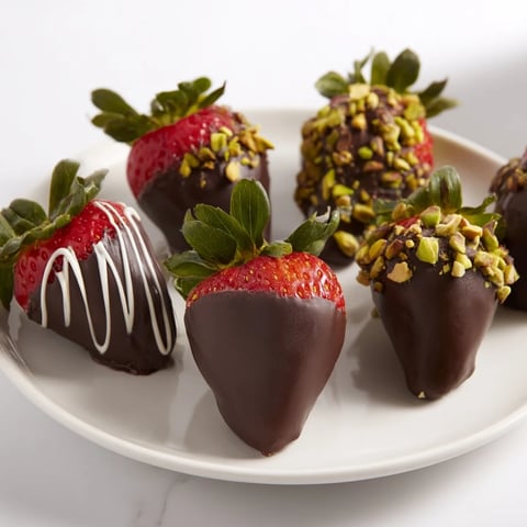 Fresh dark chocolate covered strawberry dips, a decadent dessert, speckled with edible glitter.