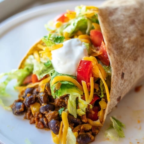 A steaming Smoky Black Bean Burrito, loaded with vibrant toppings and fresh cilantro garnish.
