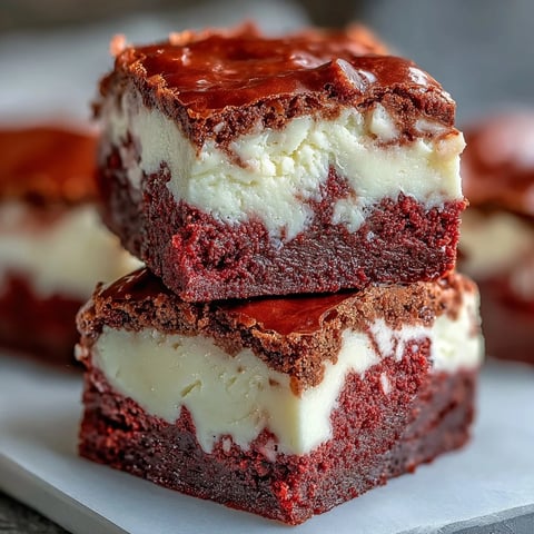 Slice of red velvet cheesecake brownies showing a rich swirl of crimson and creamy layers on a white plate.