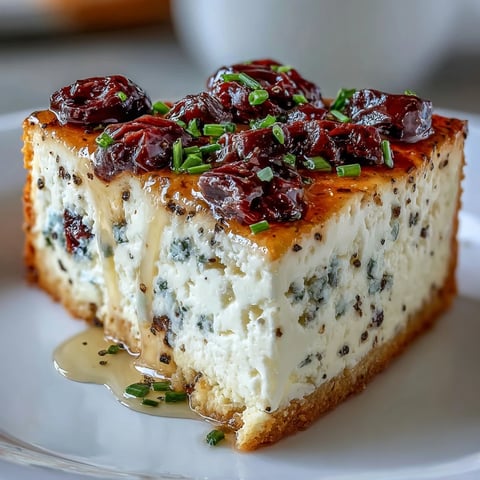 A slice of Kalamata Cheesecake Appetizer rests on a white plate, garnished with fresh parsley and a light olive oil drizzle. This savory Greek appetizer is perfect for parties.