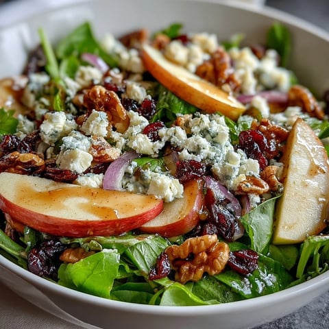 Fresh Mixed Greens and Apple Bowl with sliced apples, walnuts, and creamy goat cheese, drizzled with tangy cider vinaigrette.