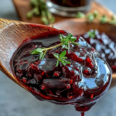 Glossy Black Currant Reduction, simmered with red wine and thyme, drizzled over sliced roasted duck breast.